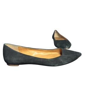 J.Crew Suede Pointed Toe Flats Black Size 8 Leather Lining Low Heel Minimalist